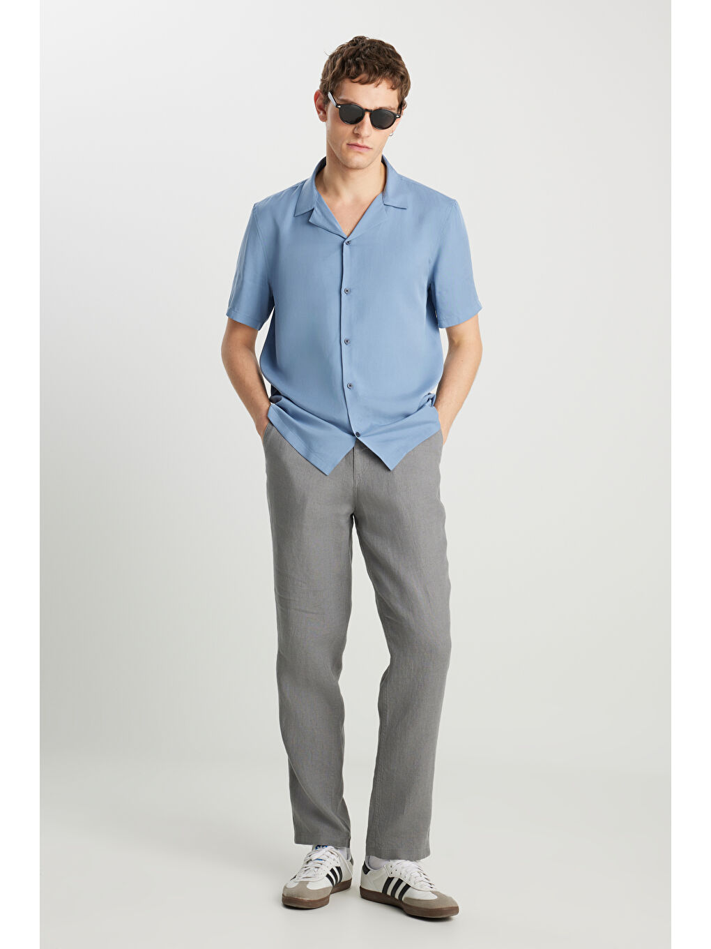 İndigo Relaxed Fit Geniş Kesim Yumuşak Dokulu Mavi Gömlek-2