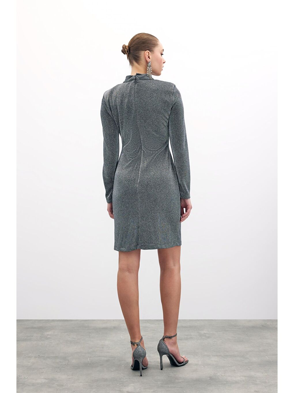 Parlak Kısa Elbise - Antrasit-5