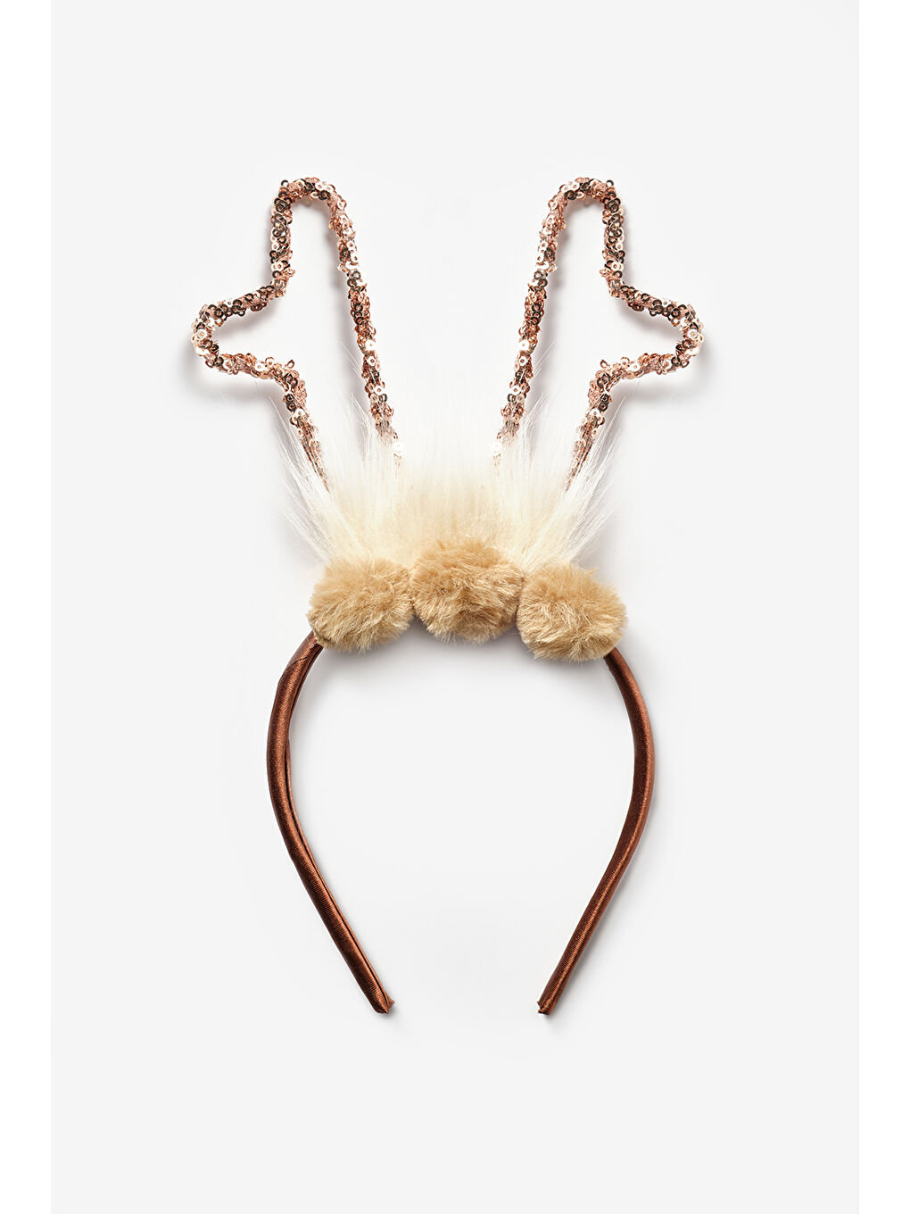 Kahverengi  Pullu Geyik Boynuzu Figürlü Kız Çocuk Yılbaşı Taç