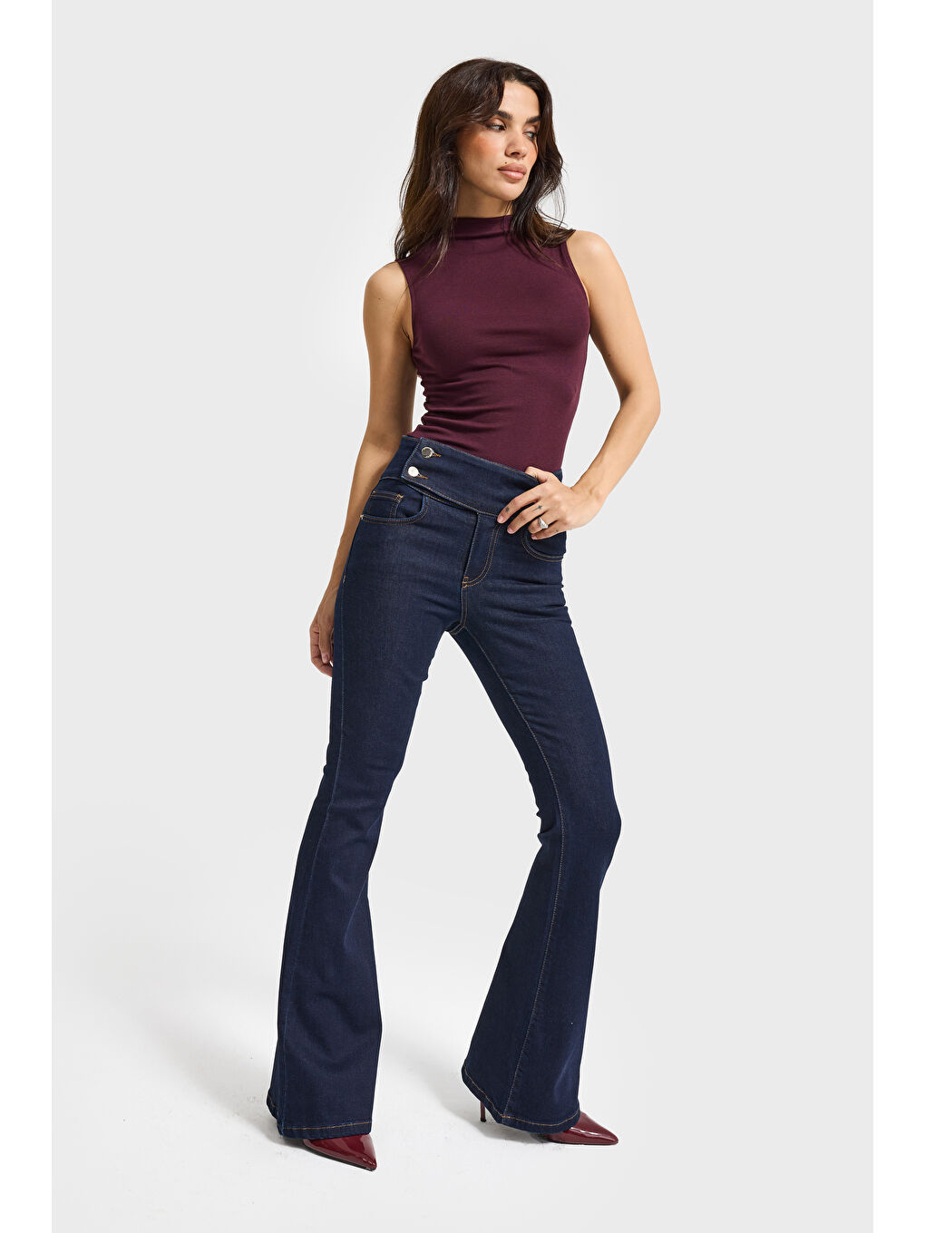 Kadın İndigo Renk 7w5-50 Flare Fit Elastan Kumaş Denim Jean-1