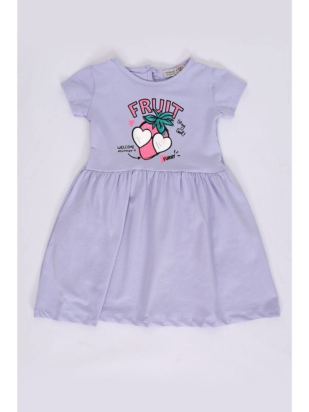 Lila Kız Bebek Fruit Yazılı Çilek Baskılı Elbise