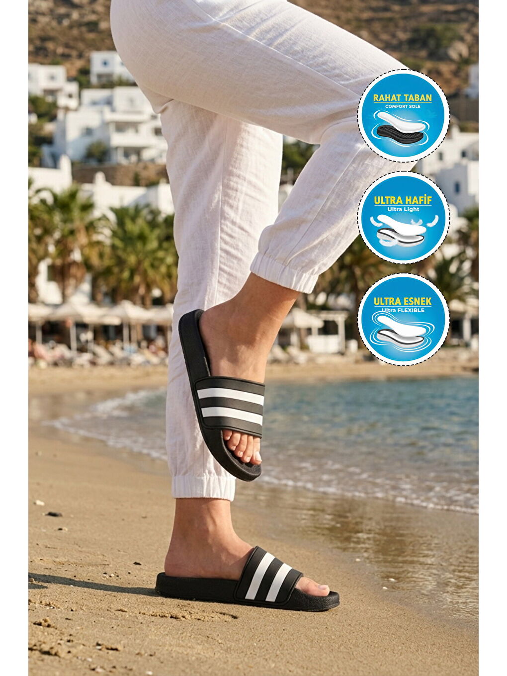 Siyah Beyaz Hafif Esnek Unisex Terlik 8000-01 G-2