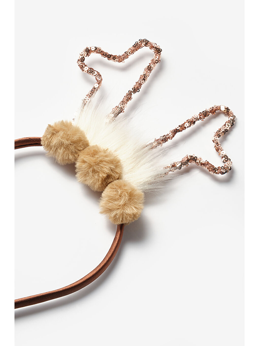 Kahverengi  Pullu Geyik Boynuzu Figürlü Kız Çocuk Yılbaşı Taç-1