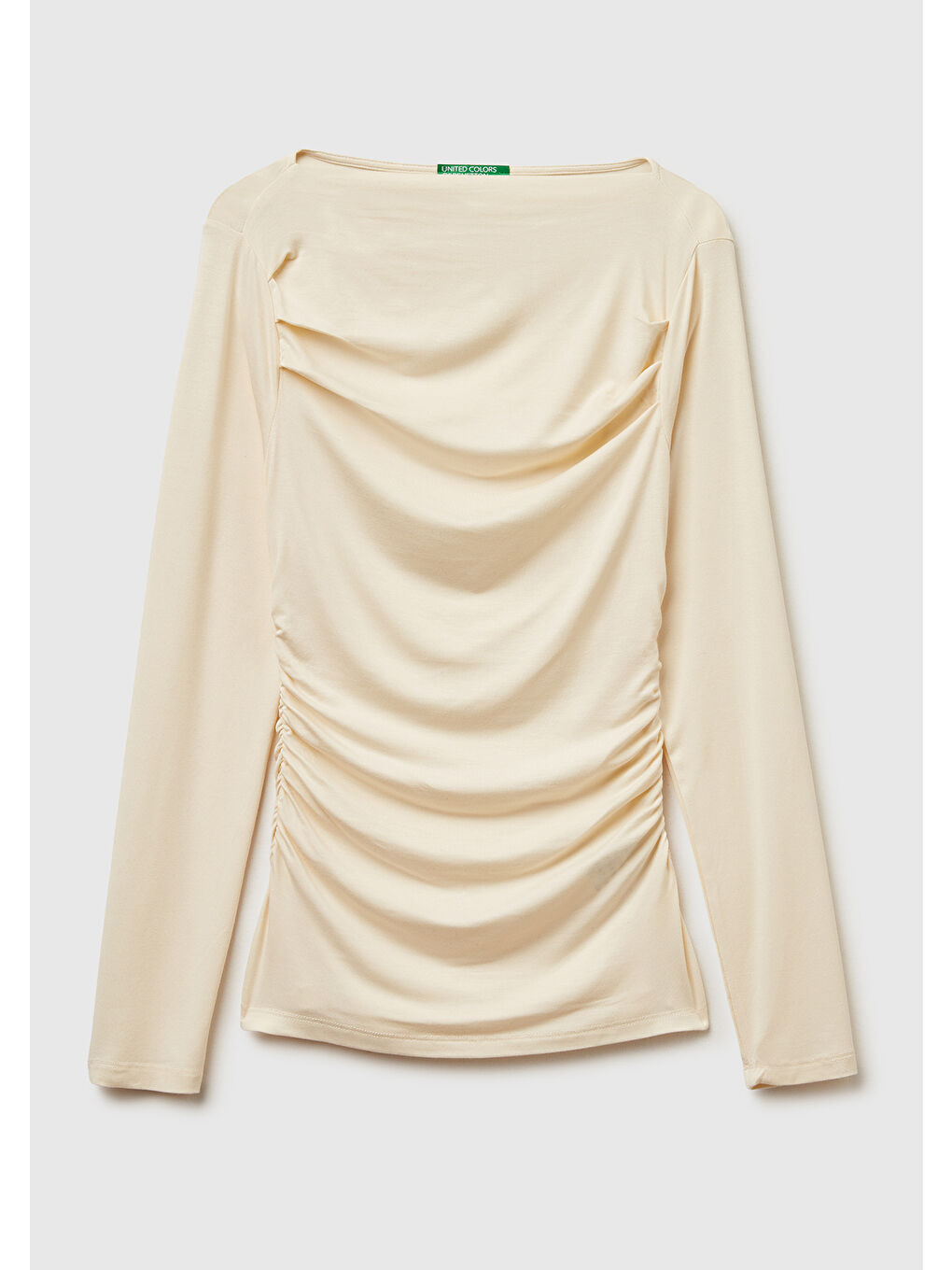 Ekru Kadın Krem Modal Karışımlı Slim Fit Kayık Yaka Uzun Kollu T-Shirt-1