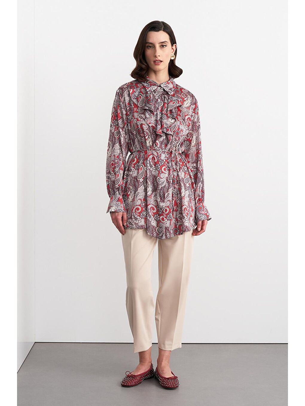 Polly Desenli Gömlek Kırmızı-1