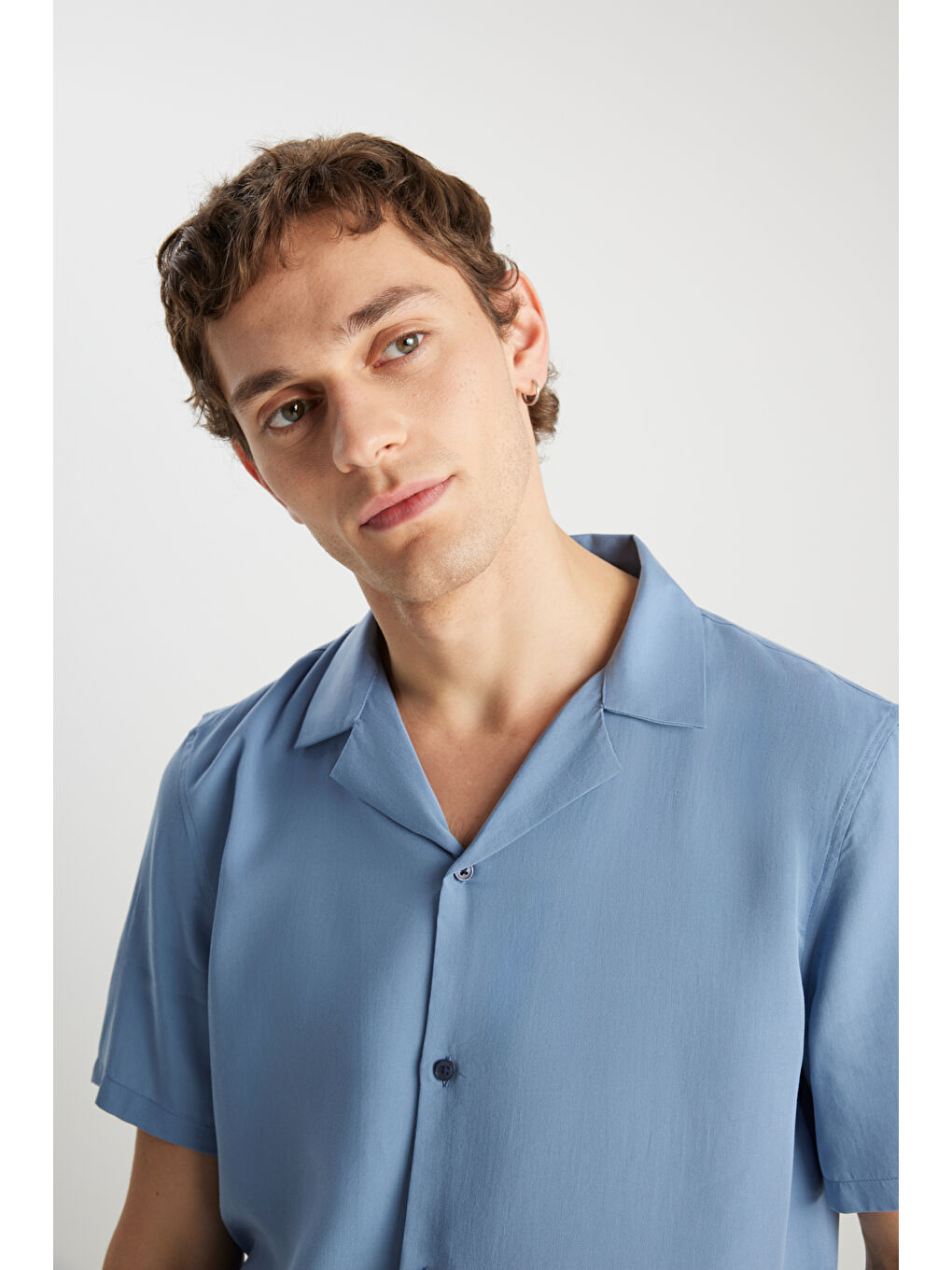 İndigo Relaxed Fit Geniş Kesim Yumuşak Dokulu Mavi Gömlek-3