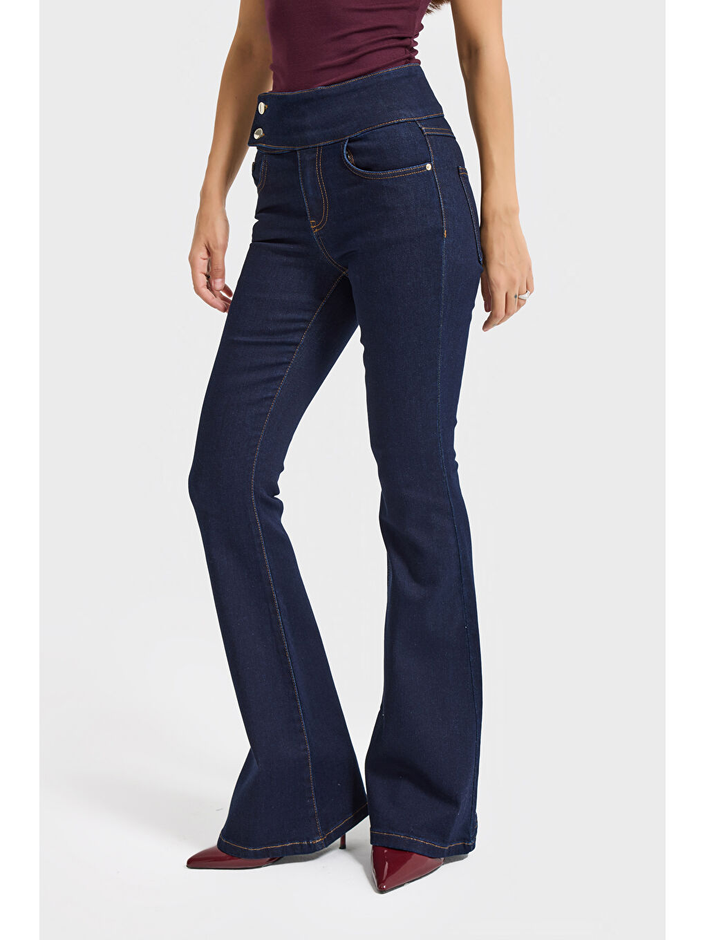 Kadın İndigo Renk 7w5-50 Flare Fit Elastan Kumaş Denim Jean-2