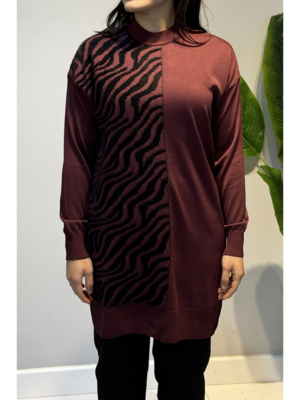 Zebra Tüy Detay Triko Tunik 35022 Mürdüm-1