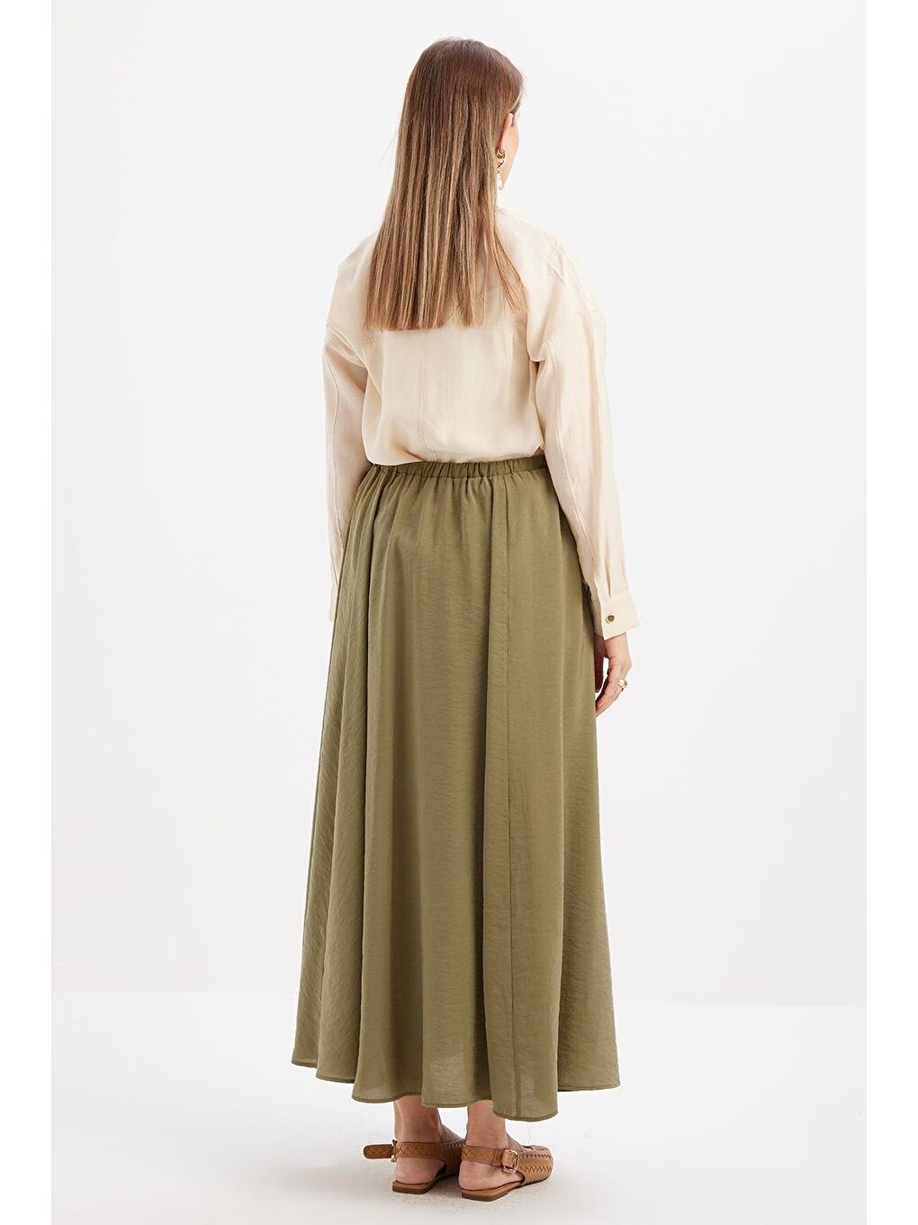 Haki-Lastikli Basic Etek-3