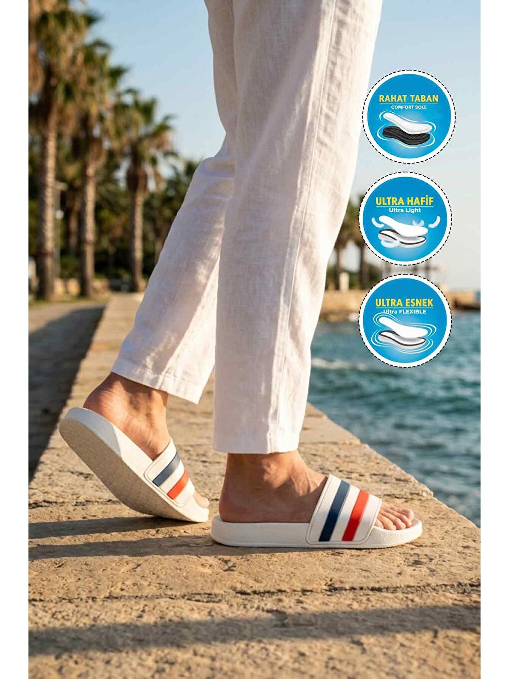 Beyaz Lacivert Hafif Esnek Unisex Terlik 8000-01 G-2