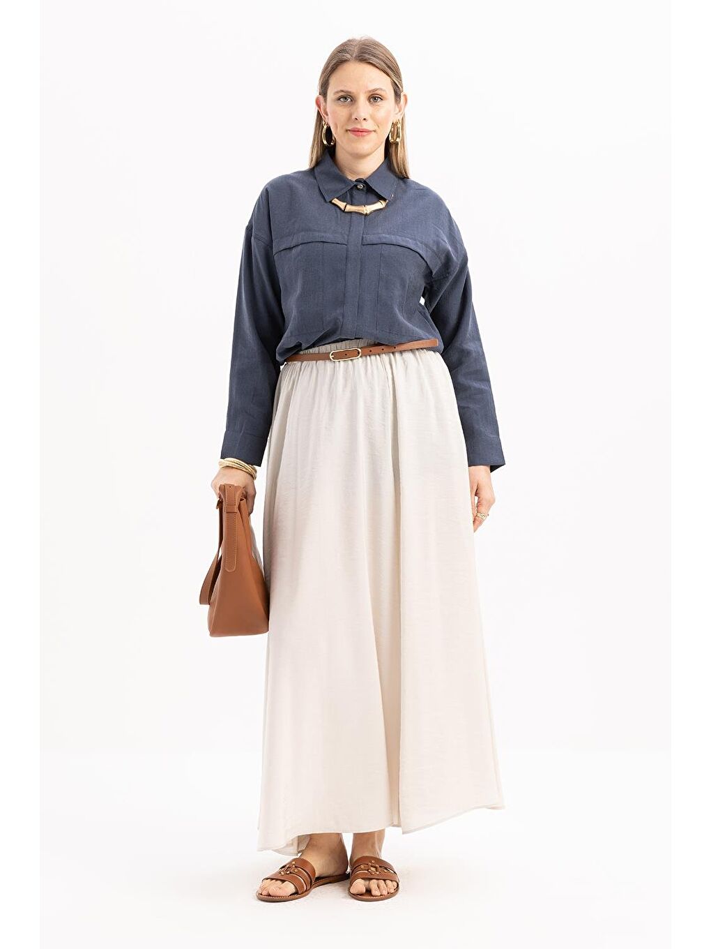 Bej Taş-Lastikli Basic Etek-1