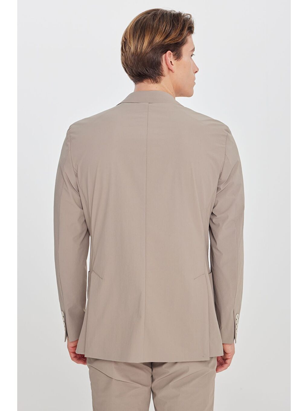 Erkek Bej Slim Fit Dar Kesim Mono Yaka Torba Cepli Esnek Takım Elbise-5