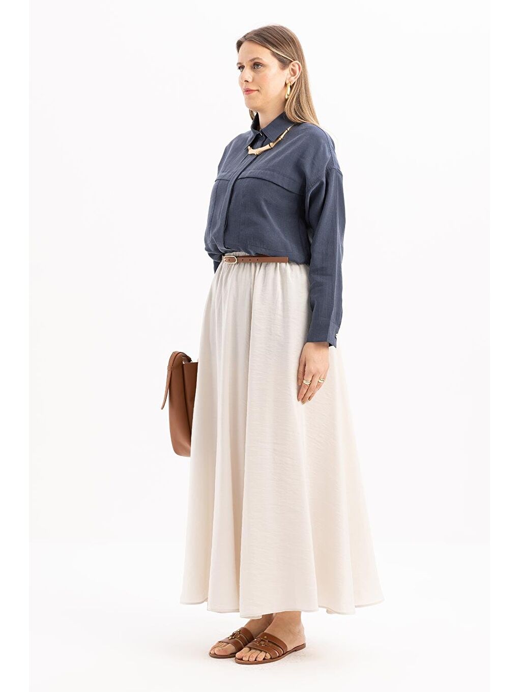 Bej Taş-Lastikli Basic Etek-2