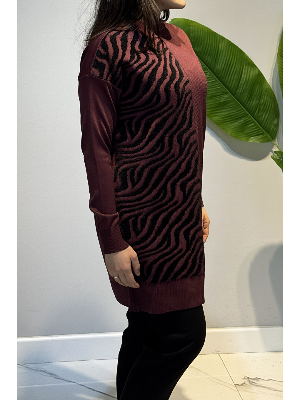 Zebra Tüy Detay Triko Tunik 35022 Mürdüm-2