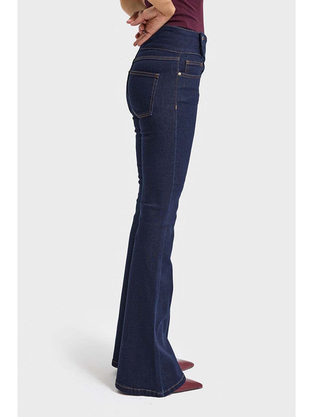 Kadın İndigo Renk 7w5-50 Flare Fit Elastan Kumaş Denim Jean-4