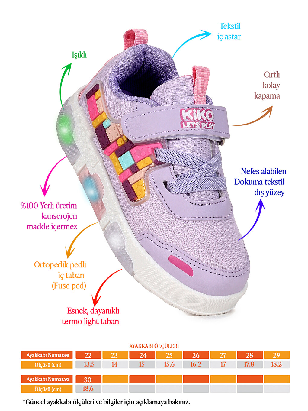 Lila Scarpe Cırtlı Işıklı Kız Bebek / Çocuk Spor Ayakkabı-1