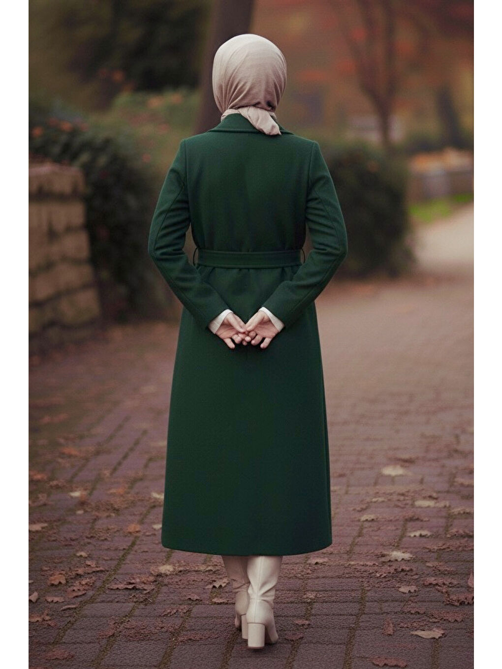 Yeşil Kuşaklı Kaşe Kaban Zumrut - 28009-ZUMRUT-3