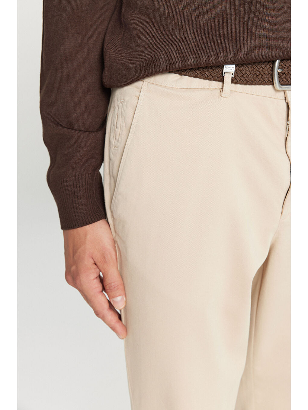 Erkek Bej Pamuklu Slim Fit Dar Kesim Yan Cepli Casual Esnek Pantolon-3