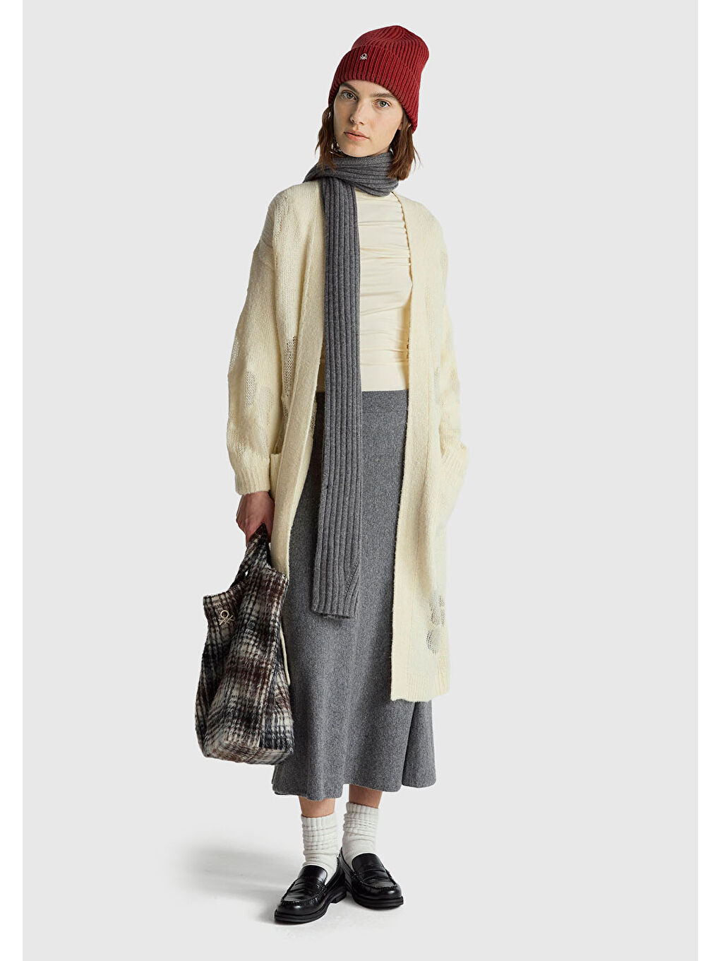 Ekru Kadın Krem Modal Karışımlı Slim Fit Kayık Yaka Uzun Kollu T-Shirt-4