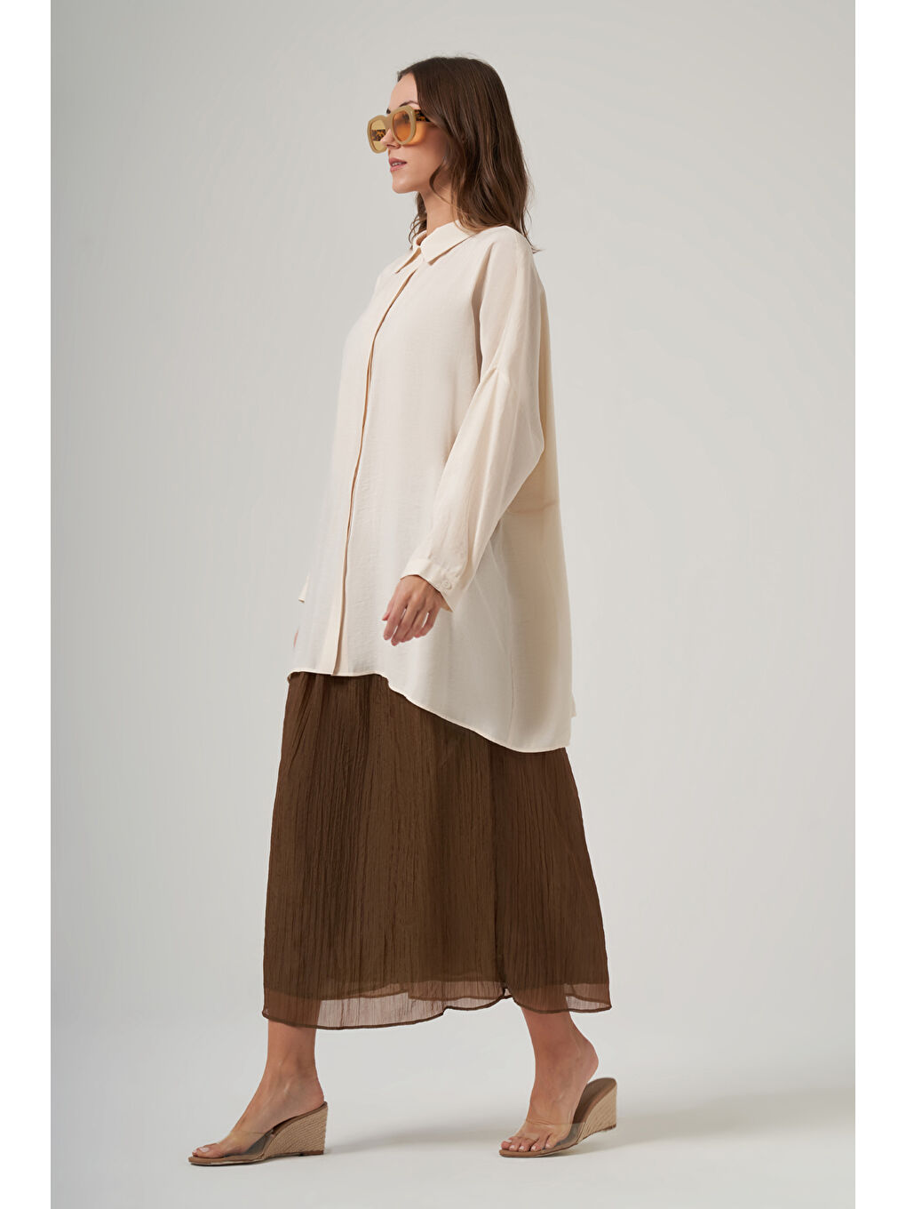 Ekru Oversize Basic Yazlık Gömlek 3001 Krem-1