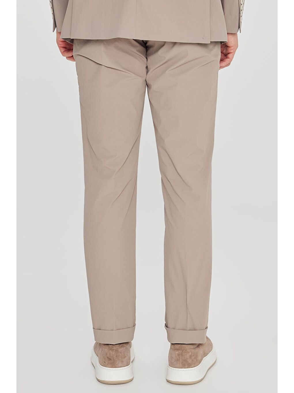 Erkek Bej Slim Fit Dar Kesim Mono Yaka Torba Cepli Esnek Takım Elbise-7