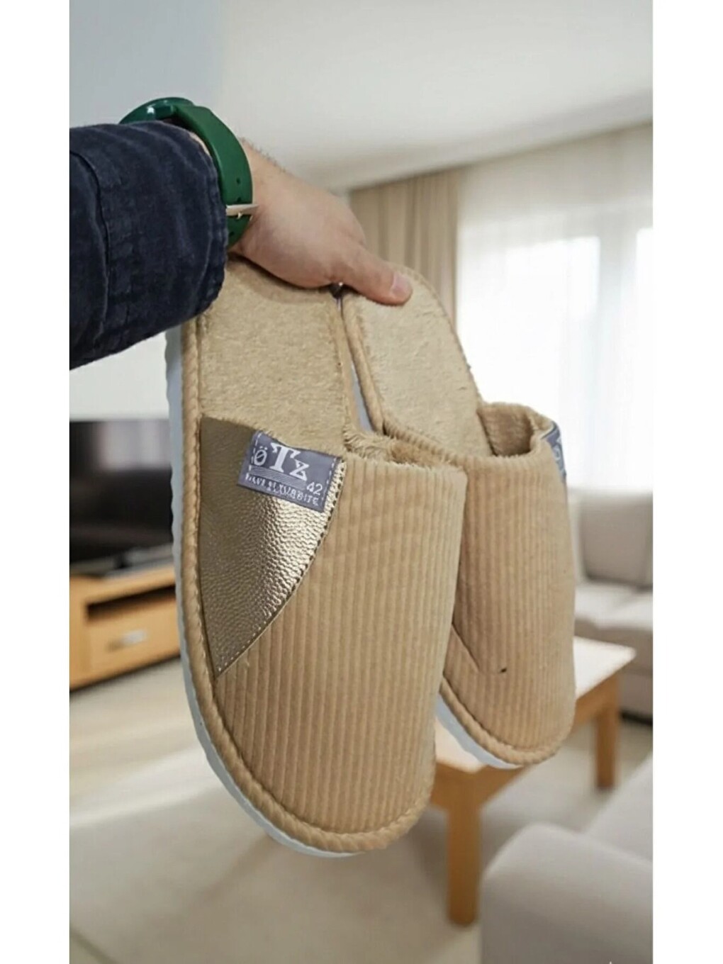Ekru Unisex Ev Terliği Kaymaz Tabanlı Ribana Kumaş Konforlu Model Ve Konforlu Ev İçi Terlik Yarı Der-1
