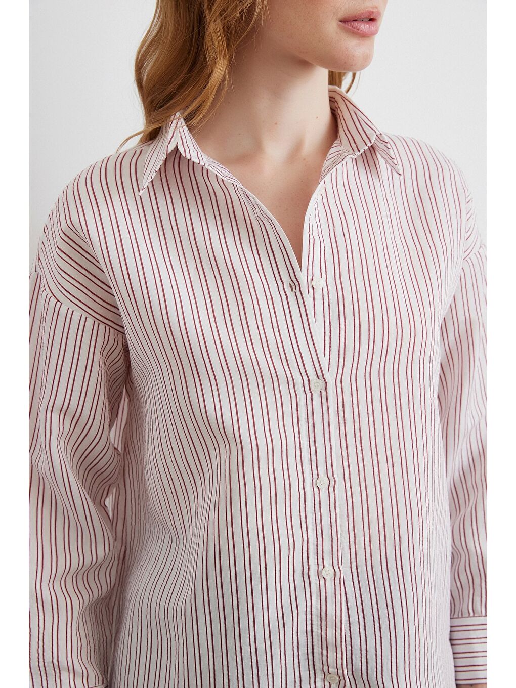 Simetrik Çizgili Gömlek Bordo-4