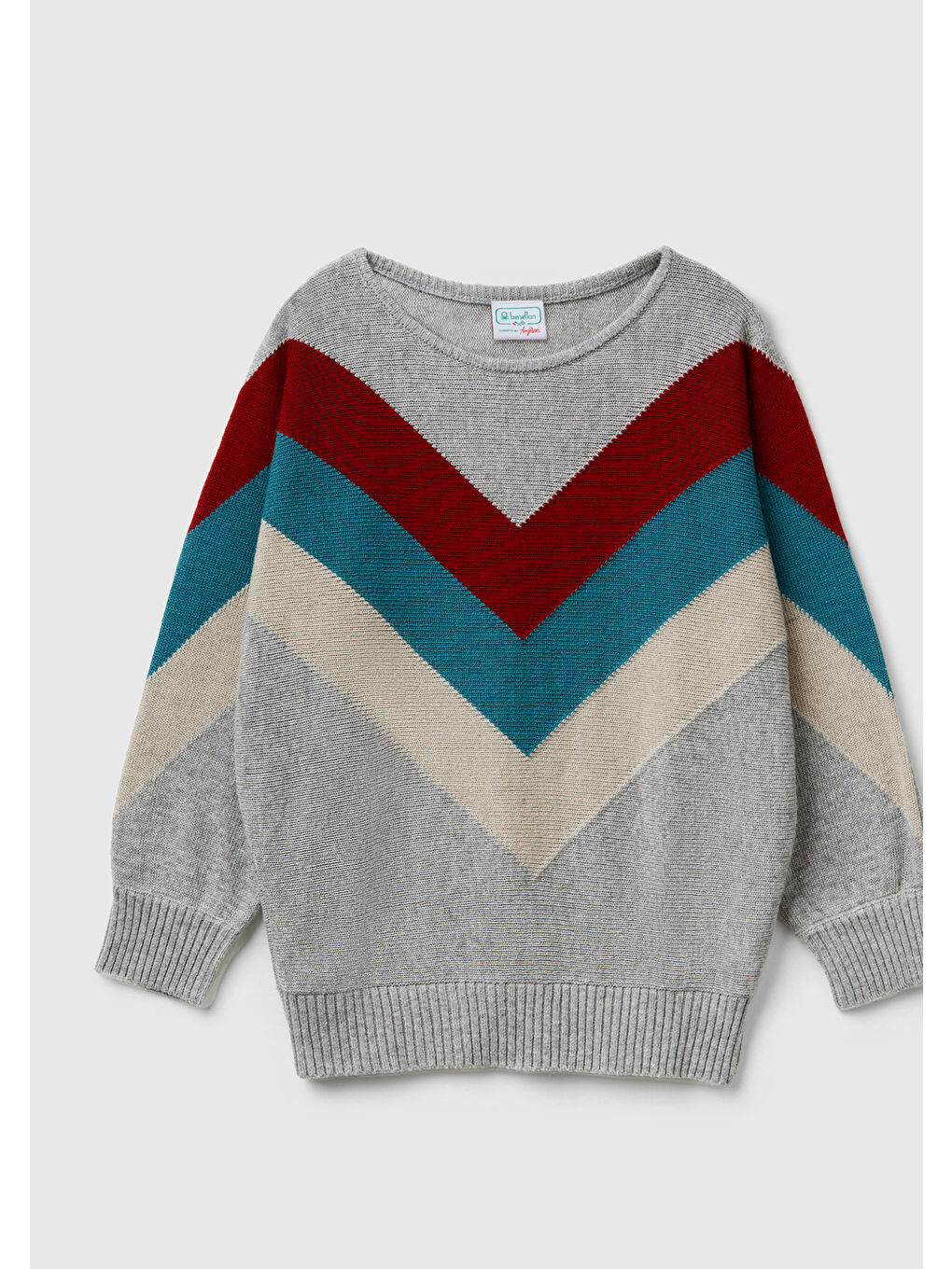 Kadın Gri Melanj Kaşmir Karışımlı Desenli Kayık Yaka Stranger Things Kazak-1