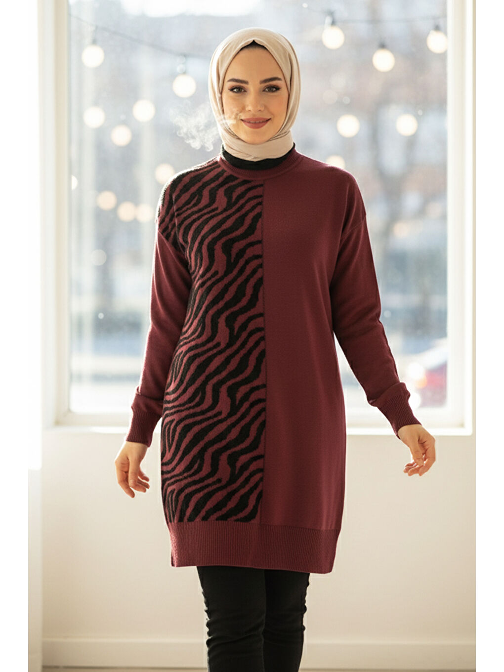 Zebra Tüy Detay Triko Tunik 35022 Mürdüm-4