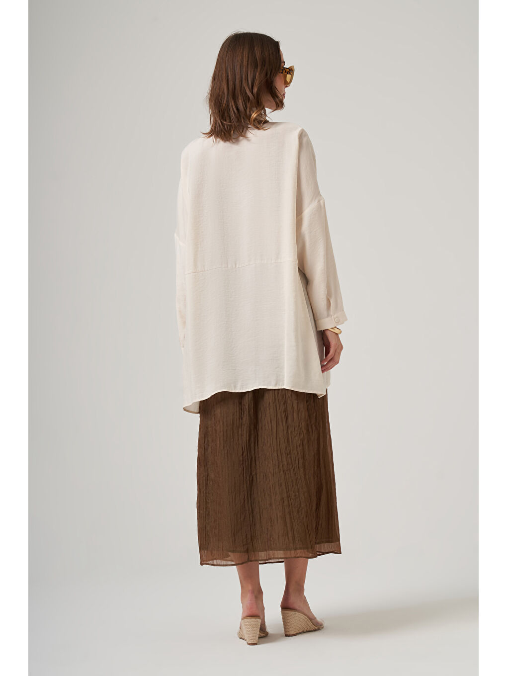 Ekru Oversize Basic Yazlık Gömlek 3001 Krem-2