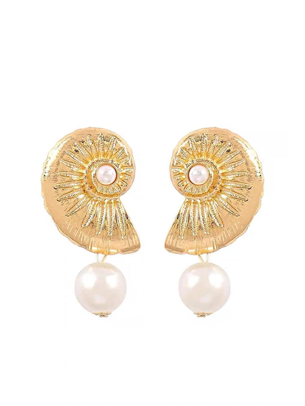 Sarı İnci Sallantılı İstiridye Küpe-1