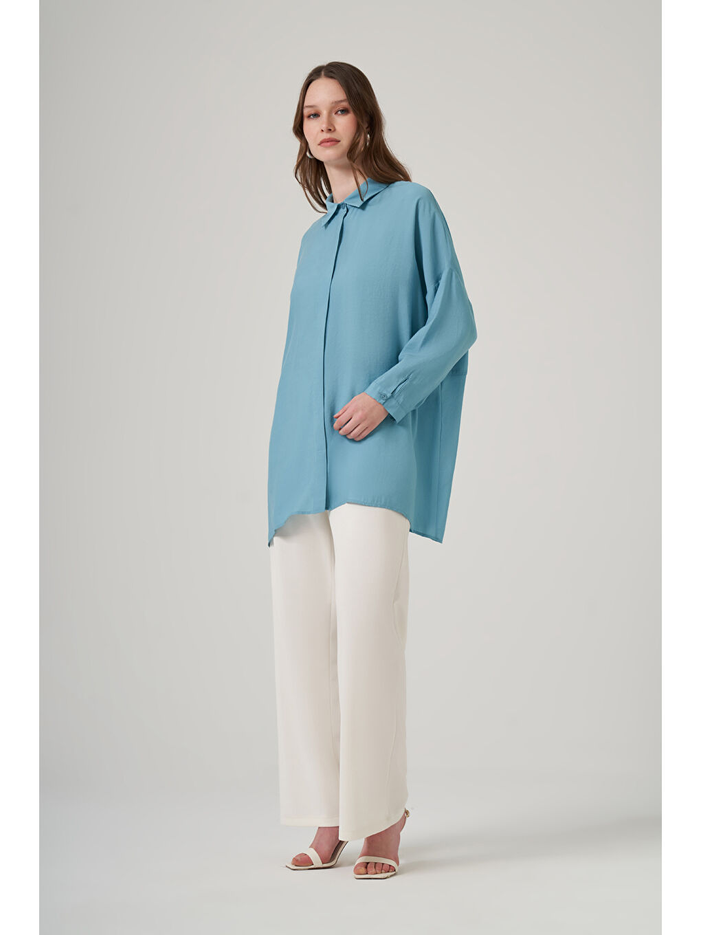 Oversize Basic Yazlık Gömlek 3001 Ross Mavi-1