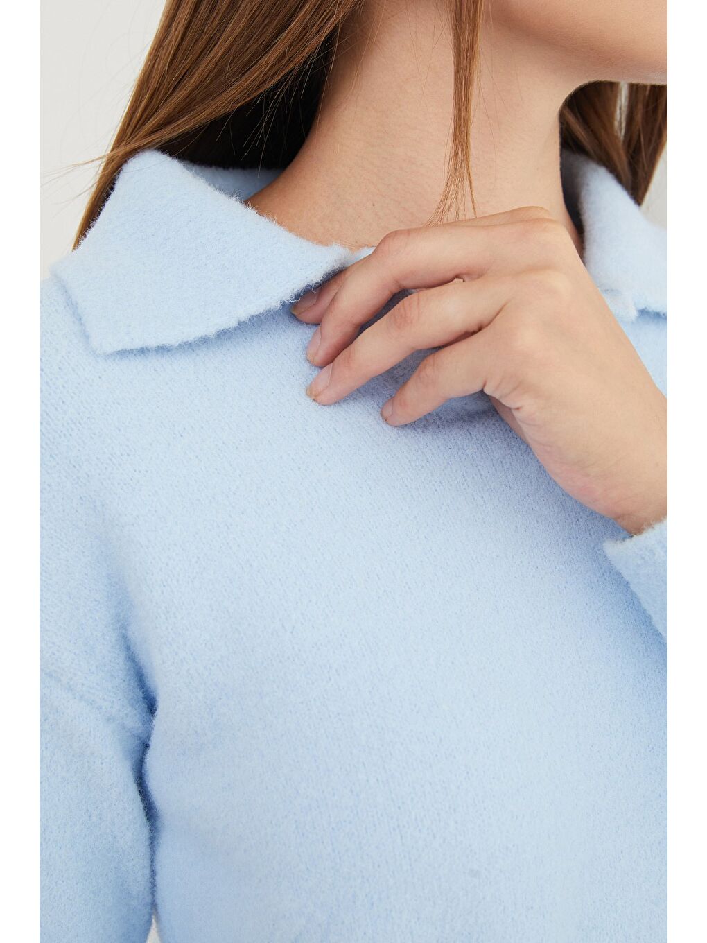 Mavi Basic Gömlek Yaka Sakallı Kazak-4