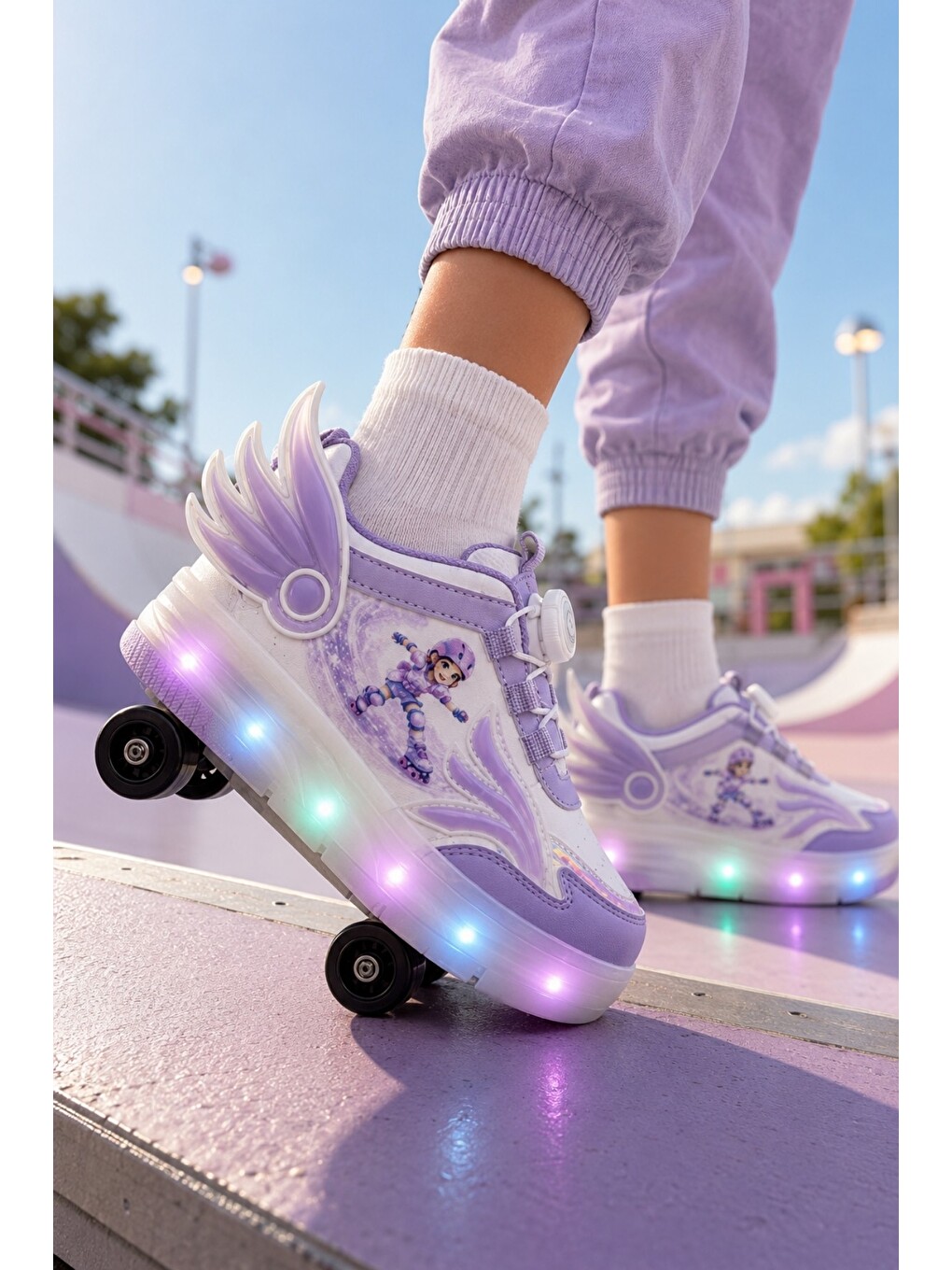 Lila Wıngs Çocuk Kanat Detaylı Işıklı Patenli Tekerlekli Sneaker Spor Ayakkabı-1