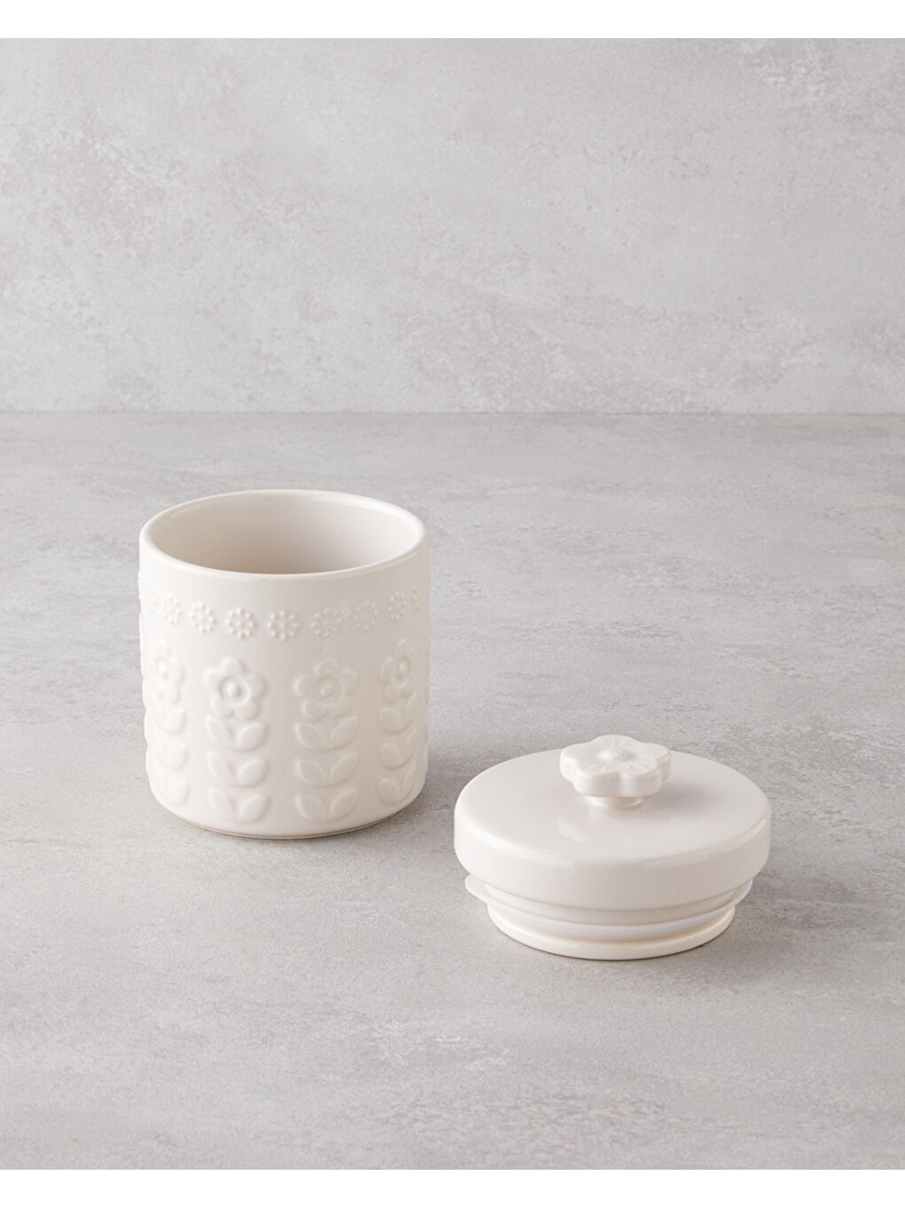Ekru Soft Bloom Stoneware Kavanoz 15 cm Krem-1