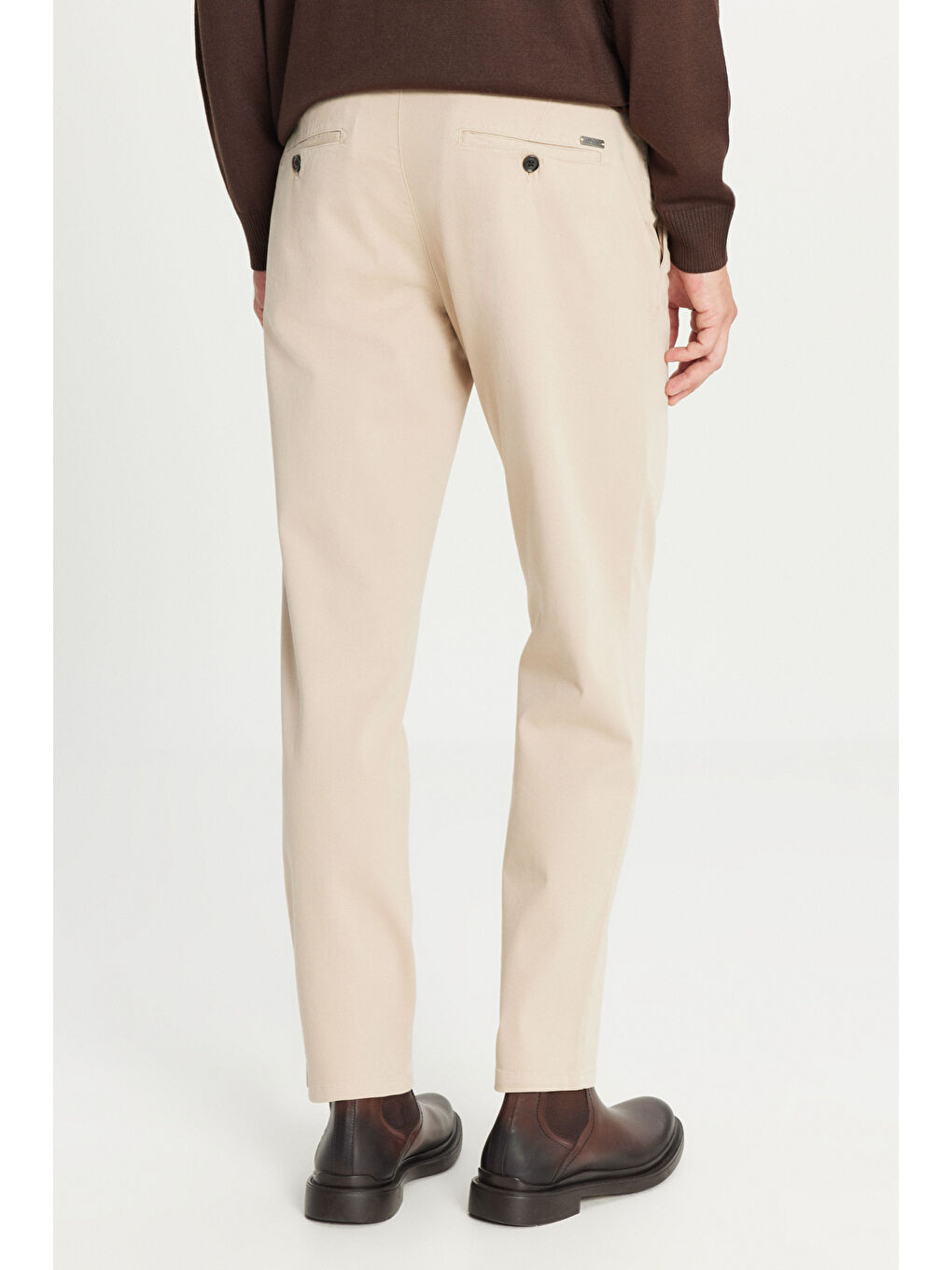 Erkek Bej Pamuklu Slim Fit Dar Kesim Yan Cepli Casual Esnek Pantolon-4