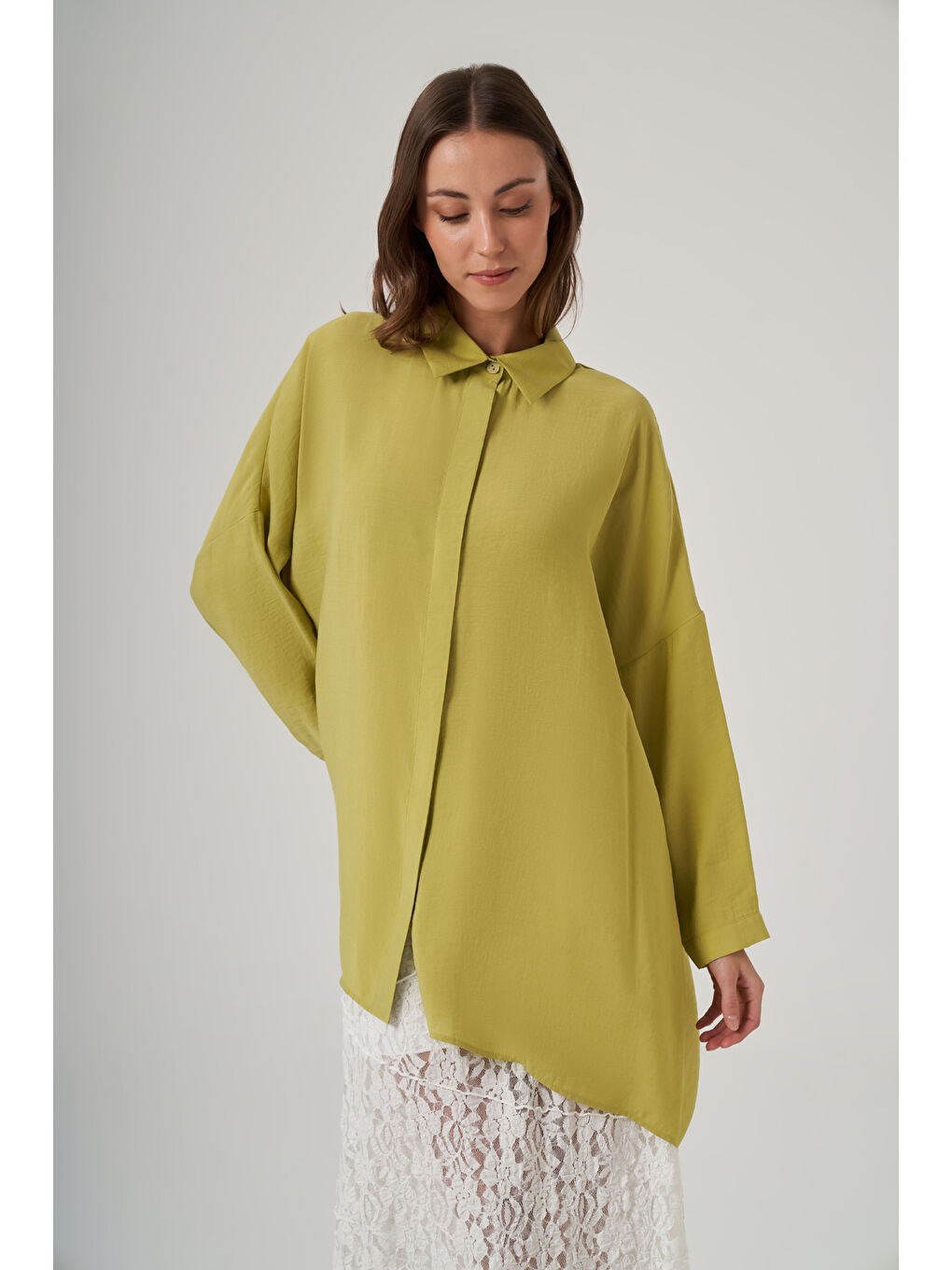 Sarı Oversize Basic Yazlık Gömlek 3001 Lime