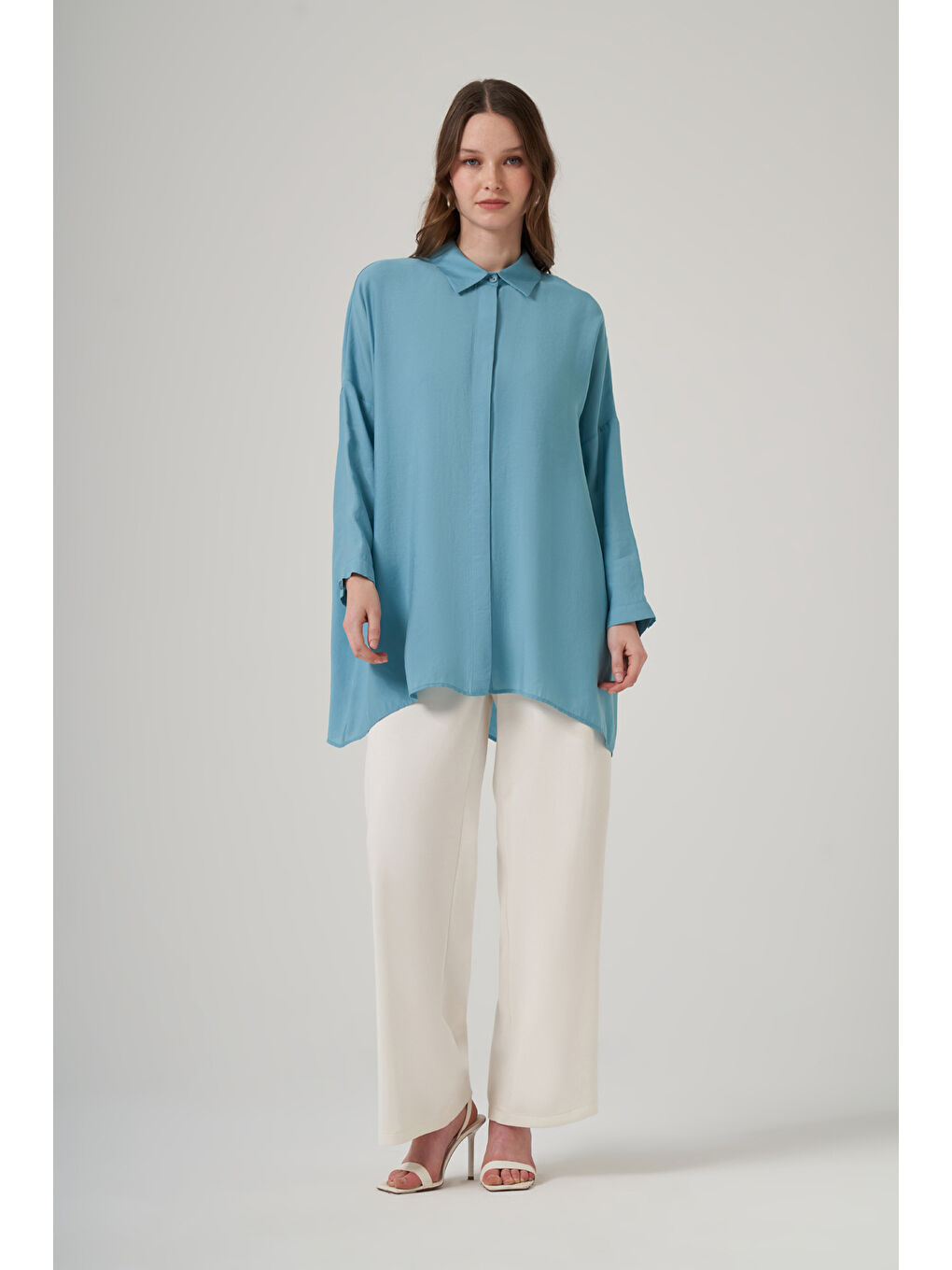 Oversize Basic Yazlık Gömlek 3001 Ross Mavi-3