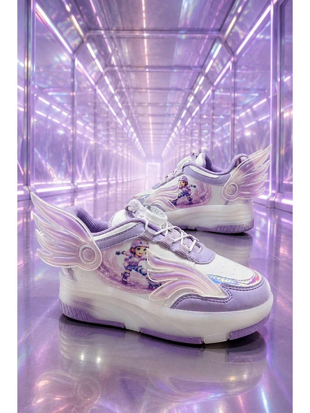 Lila Wıngs Çocuk Kanat Detaylı Işıklı Patenli Tekerlekli Sneaker Spor Ayakkabı-3