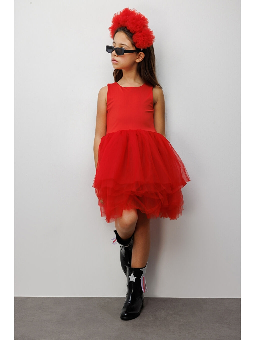 Kırmızı Tül Etekli Kız Çocuk Balerin Elbise - Carmen-2