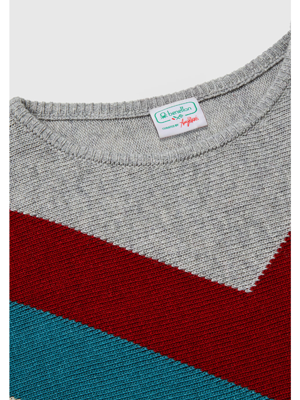 Kadın Gri Melanj Kaşmir Karışımlı Desenli Kayık Yaka Stranger Things Kazak-6