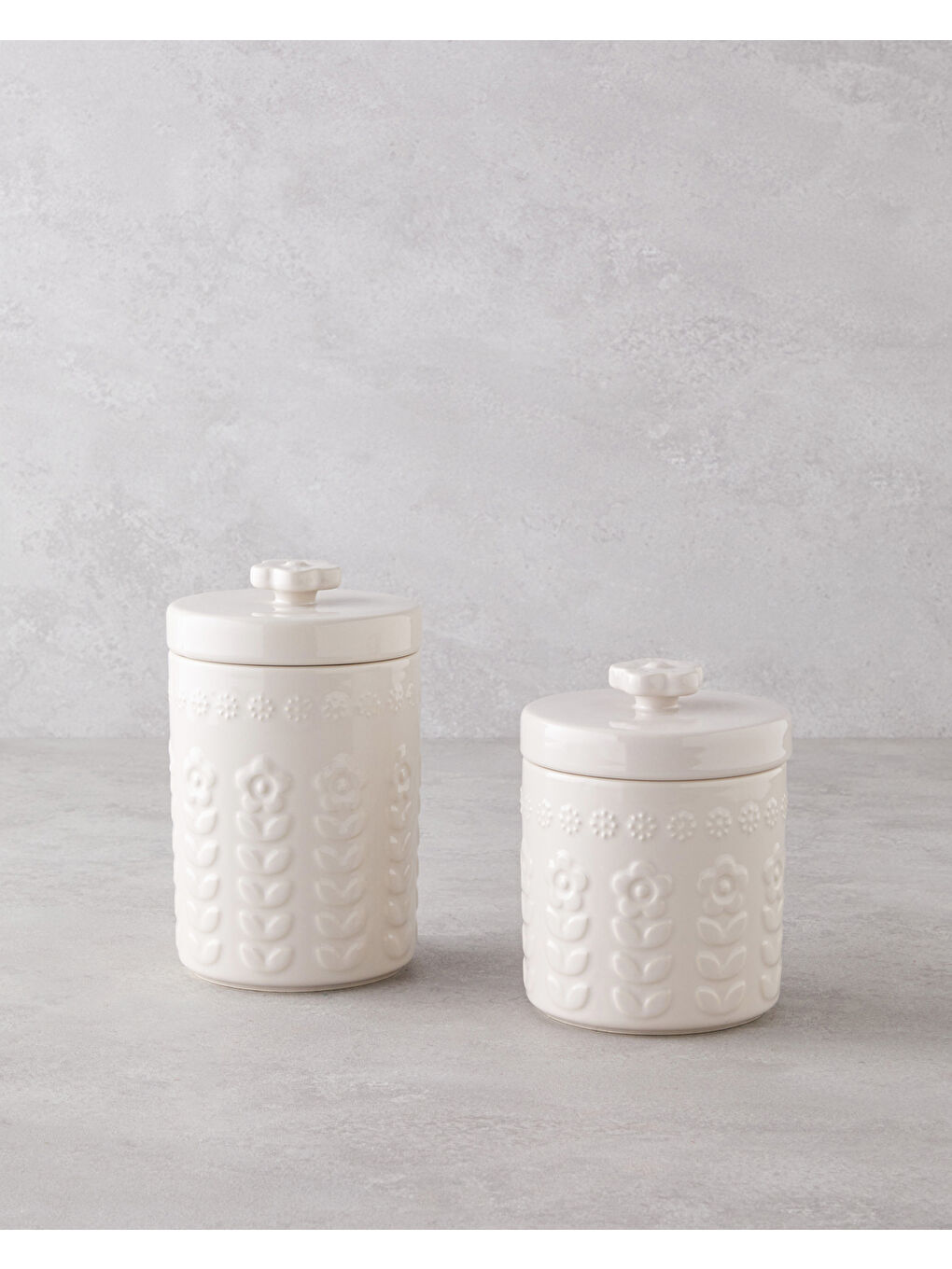 Ekru Soft Bloom Stoneware Kavanoz 15 cm Krem-3