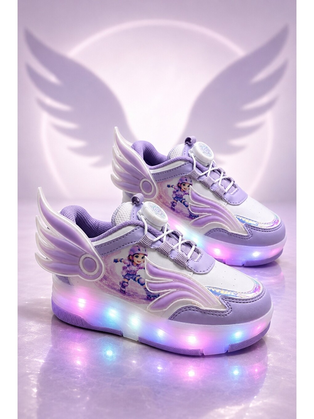 Lila Wıngs Çocuk Kanat Detaylı Işıklı Patenli Tekerlekli Sneaker Spor Ayakkabı-4