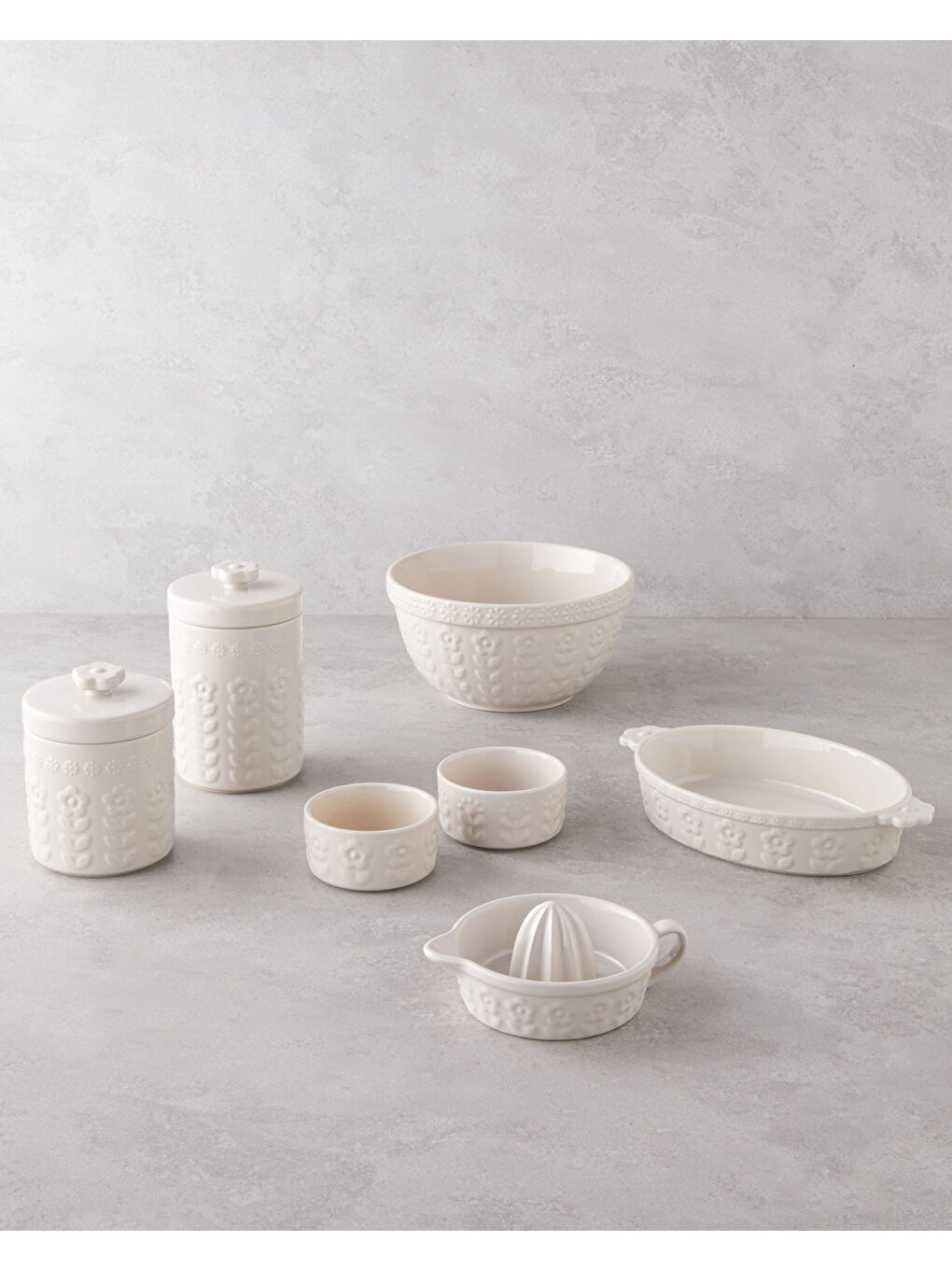 Ekru Soft Bloom Stoneware Kavanoz 15 cm Krem-4