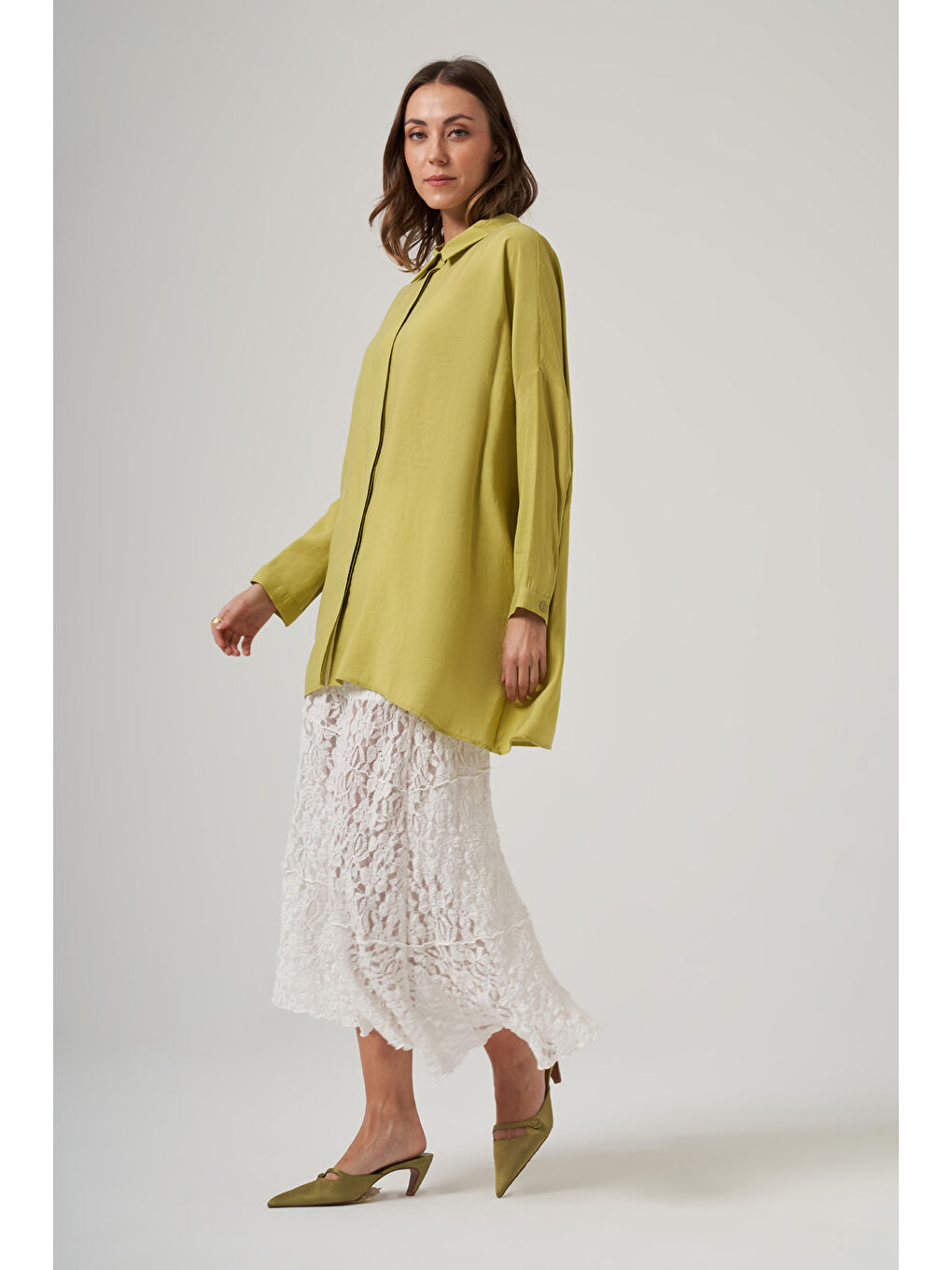 Sarı Oversize Basic Yazlık Gömlek 3001 Lime-1