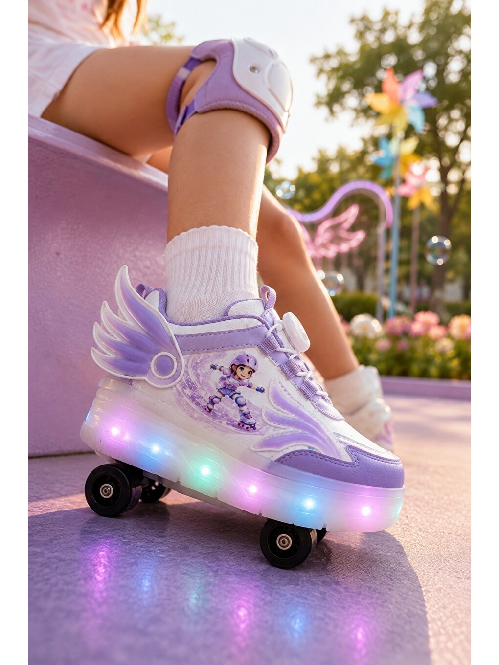 Lila Wıngs Çocuk Kanat Detaylı Işıklı Patenli Tekerlekli Sneaker Spor Ayakkabı-6