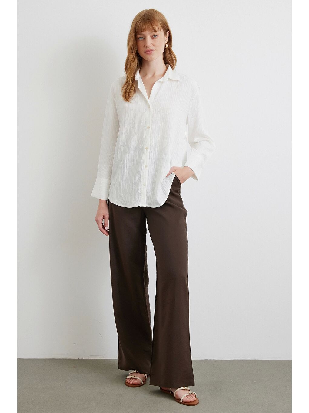 Paralel Çizgili Gömlek Beyaz-1