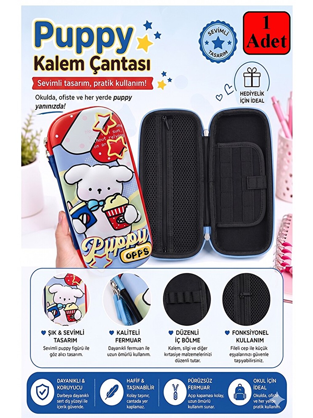Kabartmalı Bölmeli Kalemlik 1 Adet P-5922 Çocuk Okul Kalem Kutusu 3 Boyutlu Sevimli Karikatür Hediye