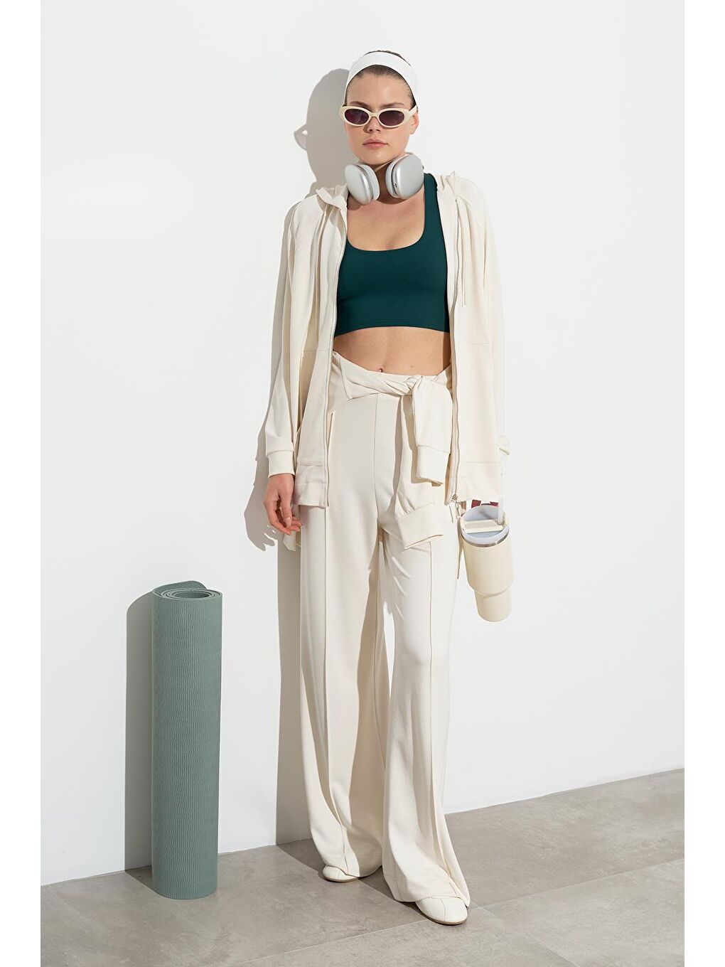 Modal Örme Önü Dikişli Pantolon Ekru-2