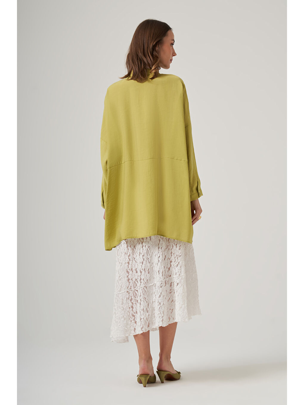 Sarı Oversize Basic Yazlık Gömlek 3001 Lime-2